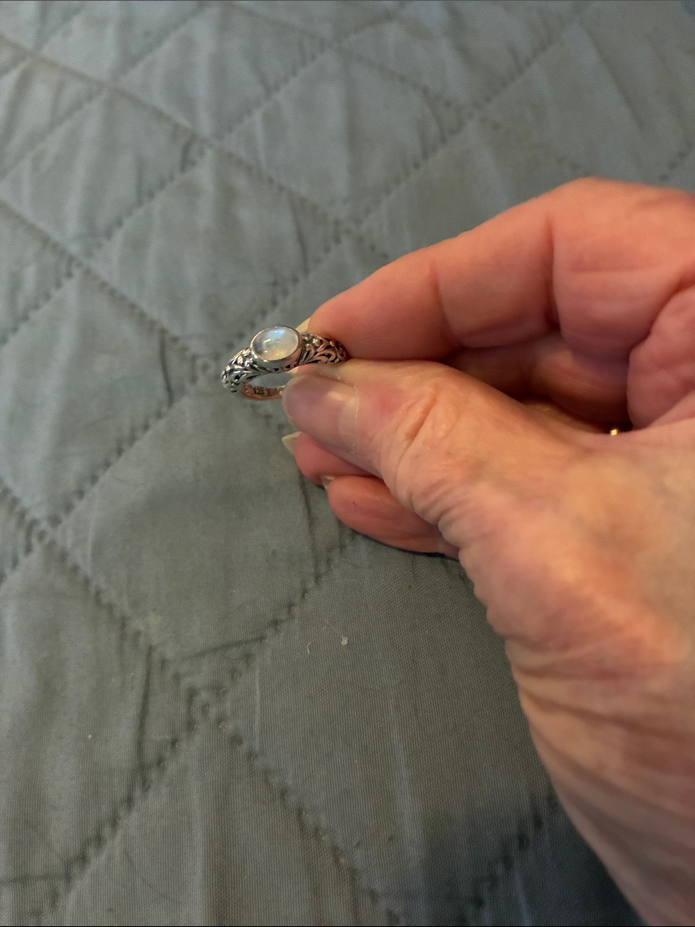 .925 Sterling Silver Ring with Iridescent Moonstone